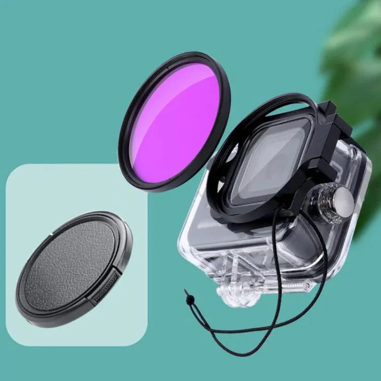 RUIGPRO für GoPro HERO8 Professional 58mm Farb-Tauchgehäuse-Objektivfilter + wasserdichtes Tauchgehäuse mit Filteradapterring und Objektivdeckel