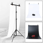 70x200cm T-förmiges Fotostudio-Hintergrundständer-Set mit 70x140cm schwarzen/weißen PVC-Hintergründen, 70x200cm mit Hintergründen