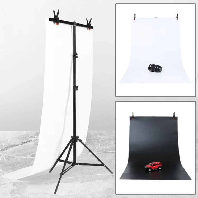 70x200cm T-förmiges Fotostudio-Hintergrundständer-Set mit 70x140cm schwarzen/weißen PVC-Hintergründen, 70x200cm mit Hintergründen