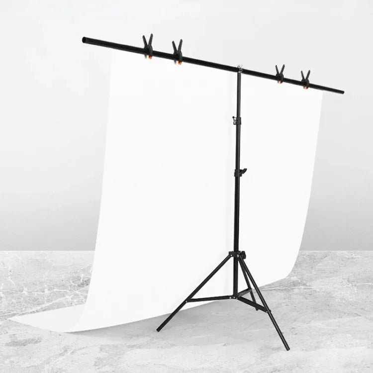200x200cm T-förmiges Fotostudio-Hintergrundständer-Set mit Querstange und Klemmen, ohne Hintergrund, 200x200cm