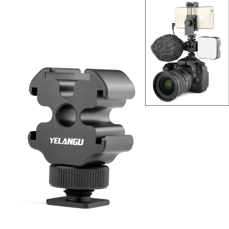 YELANGU YLG0601A A68 3-Kopf-Blitzschuhadapter, Mikrofon-Blitzlicht-Metallhalterung, YELANGU A68 3-Kopf-Blitzschuh