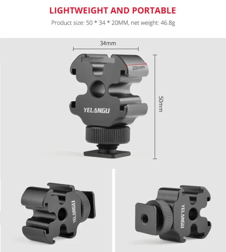 YELANGU YLG0601A A68 3-Kopf-Blitzschuhadapter, Mikrofon-Blitzlicht-Metallhalterung, YELANGU A68 3-Kopf-Blitzschuh
