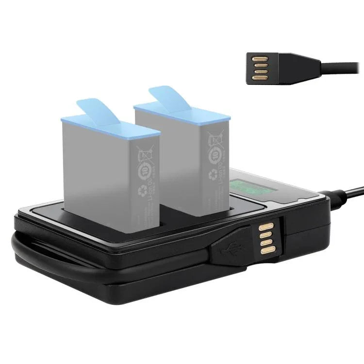 Doppelakku-Ladegerät mit LCD-Bildschirm und Anzeige der Ladekapazität für GoPro HERO9 Black / HERO10 Black, Anzeige der Ladekapazität