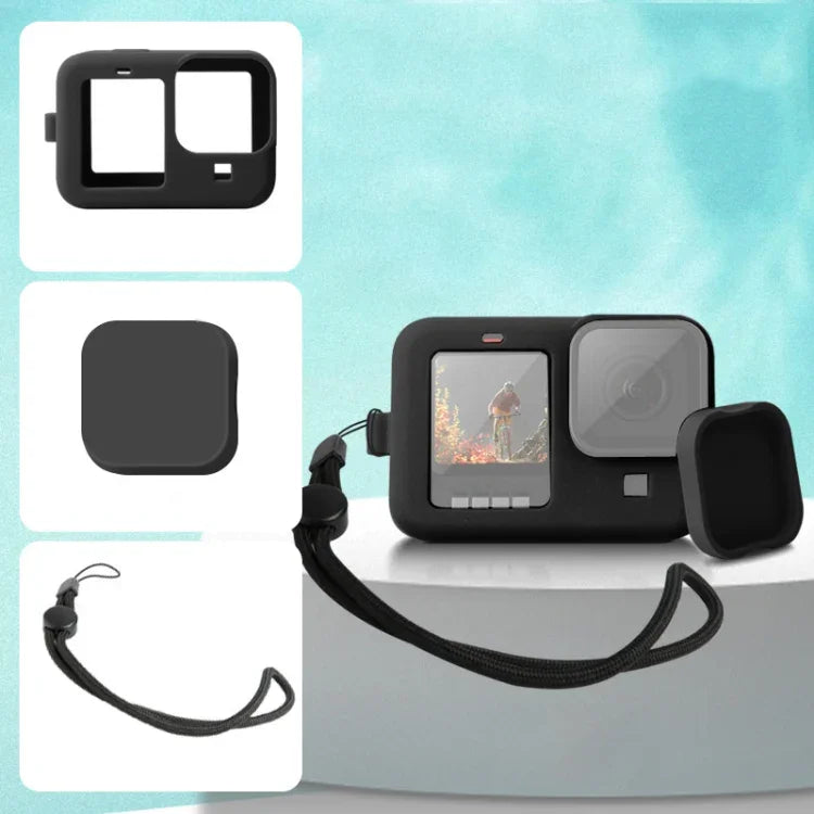 Silikon-Schutzhülle mit Handschlaufe und Objektivabdeckung für GoPro HERO10 Black / HERO9 Black