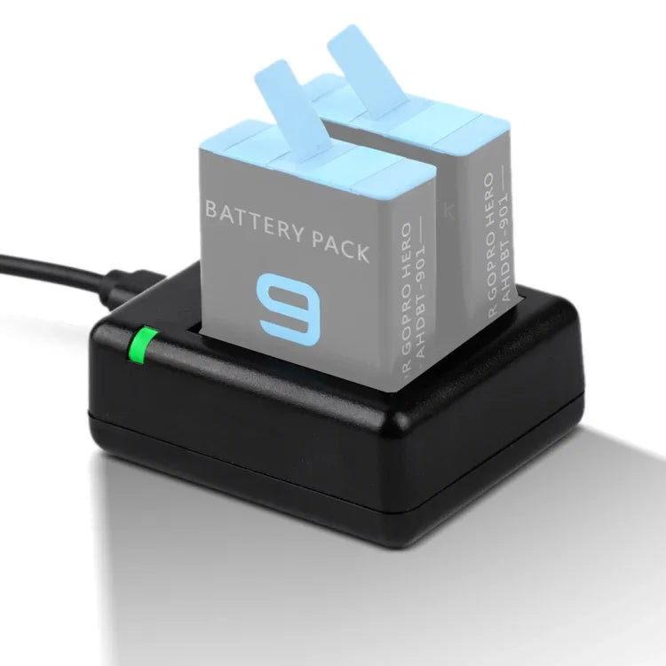 USB-Doppelakku-Ladegerät mit Kabel und Kontrollleuchte für GoPro HERO9 Black / HERO10 Black / HERO11 Black / HERO12 Black