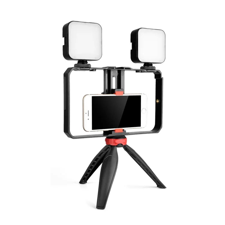 YELANGU PC203 YLG1801C Vlogging Live Broadcast LED Selfie Licht Smartphone Video Rig Griff Stabilisator Kunststoffhalterung Stativ-Kits, PC203