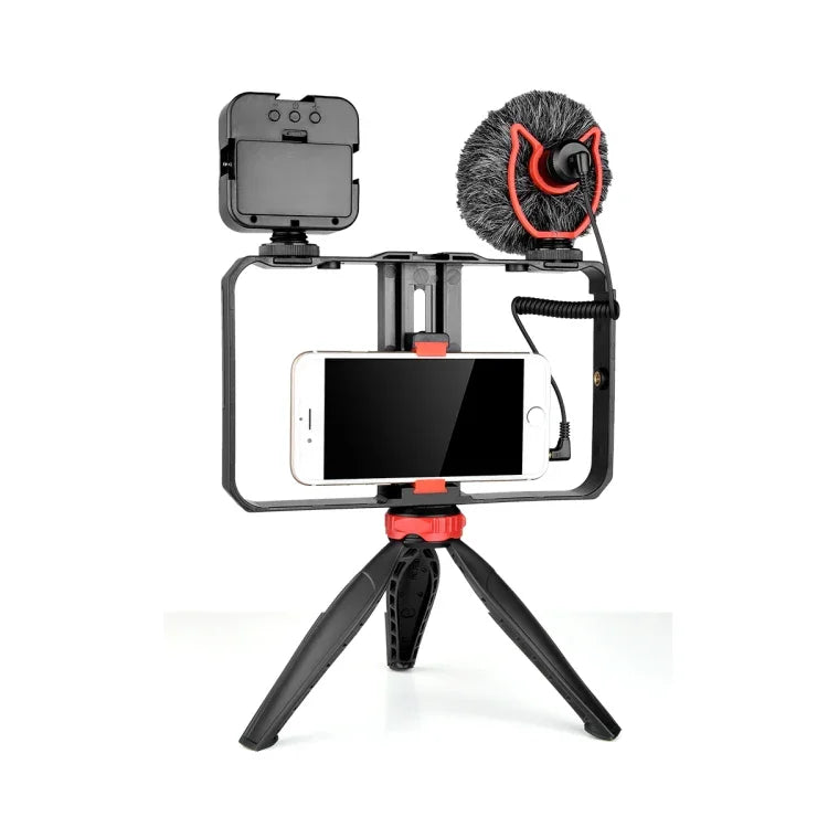 YELANGU PC204 YLG1801D Vlogging Live Broadcast LED Selfie Licht Smartphone Video Rig Griff Stabilisator Halterung Kits mit Mikrofon &amp; Stativ, PC204
