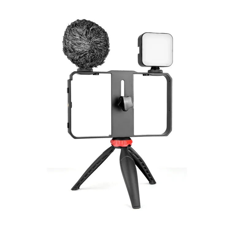 YELANGU PC204 YLG1801D Vlogging Live Broadcast LED Selfie Light Smartphone Video Rig Handle Stabilizer Bracket Kits with Microphone & Tripod, PC204