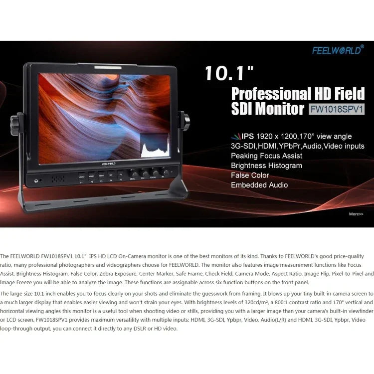 FEELWORLD FW1018SPV1 1920x1200 10,1 Zoll IPS-Bildschirm HD-Farb-LCD-Regiekamera-Feldmonitor, FW1018SPV1