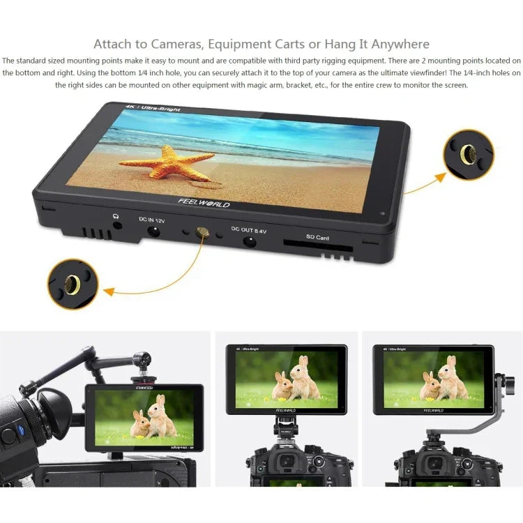 FEELWORLD LUT6 1920x1080 2600 nits 6 inch IPS Screen HDMI 4K Touch Control Camera Field Monitor, LUT6