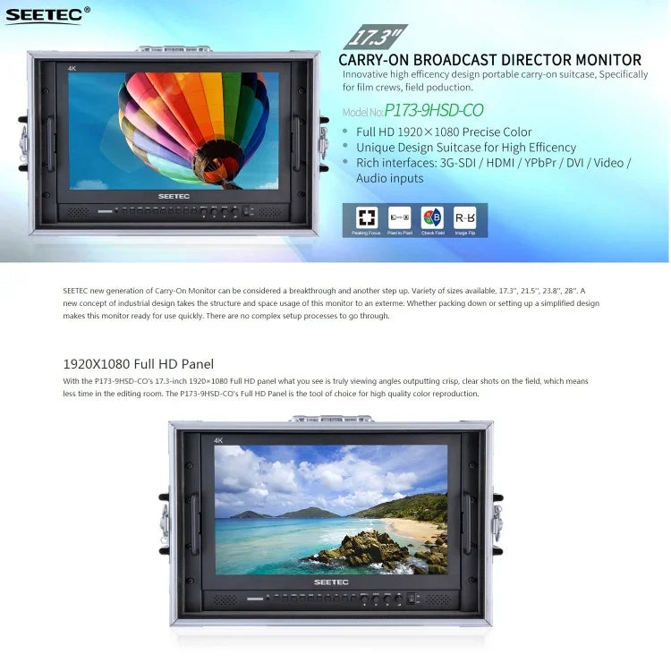 SEETEC P173-9HSD-CO 1920x1080 17.3 inch SDI / HDMI 4K Broadcast Level Professional Photography Camera Field Monitor, P173-9HSD-CO
