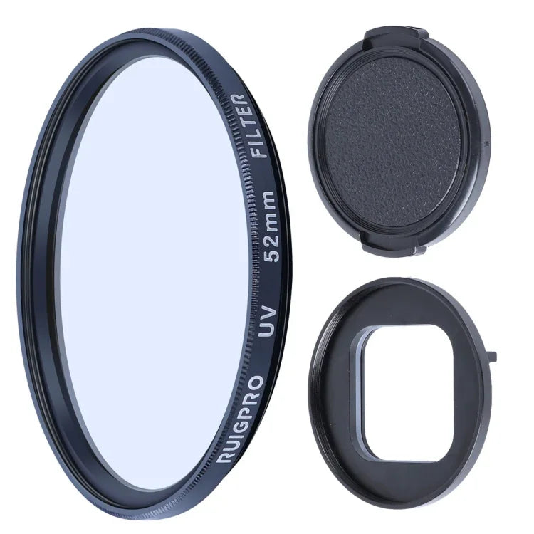 RUIGPRO Professioneller 52-mm-UV-Objektivfilter für GoPro HERO10 Black / HERO9 Black mit Filteradapterring und Objektivdeckel