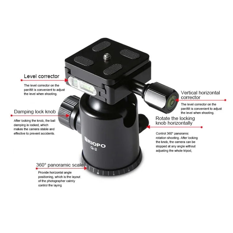 TRIOPO T259G+Q2 Verstellbares, tragbares Stativ aus Kohlefaser mit Q-2 Kugelkopf für Spiegelreflexkameras, T259G+Q2