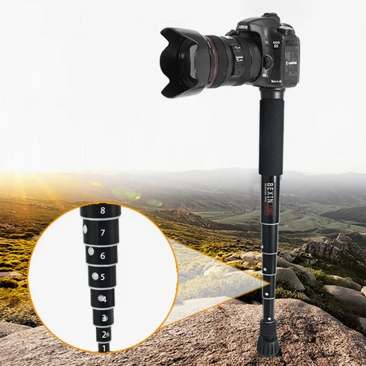 BEXIN P308C Tragbarer Reise-Outdoor-Einbeinstativhalter aus Aluminiumlegierung für DSLR-Kameras, P308C