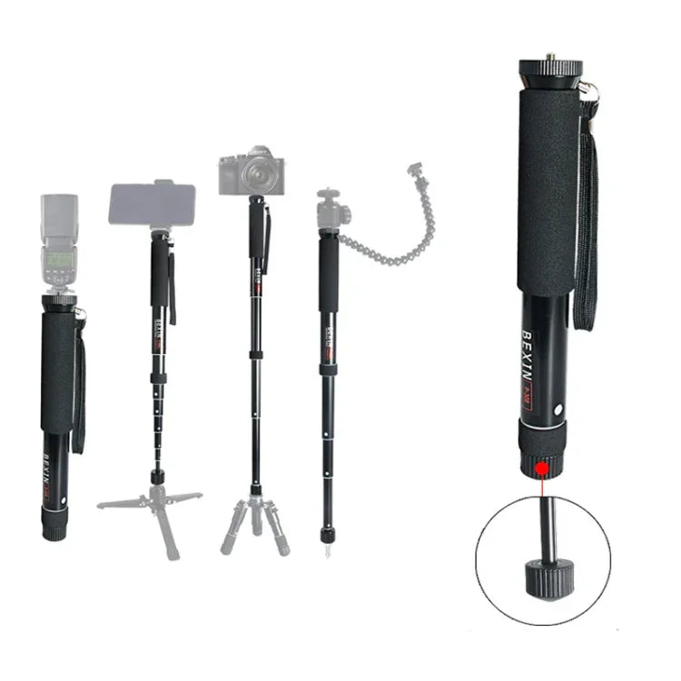 BEXIN P308 Tragbarer Reise-Outdoor-DSLR-Kamera-Einbeinstativhalter aus Aluminiumlegierung, P308