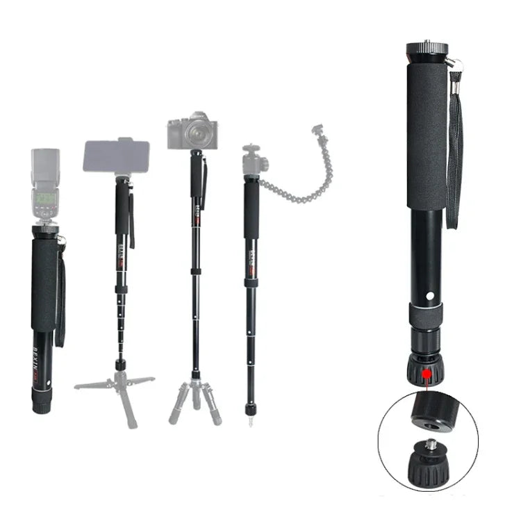 BEXIN P308B Tragbarer Reise-Outdoor-Einbeinstativhalter aus Aluminiumlegierung für DSLR-Kameras, P308B