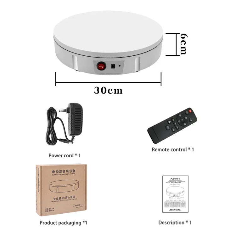 Elektrischer Drehteller (30 cm) für Präsentationsständer, Videoaufnahmen und Fotografie, Tragkraft: 100 kg, US-Stecker, 30 cm, US-Stecker