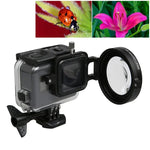 Professionelles 58-mm-16x-Makroobjektiv mit Nahaufnahmefilter für GoPro HERO5 Sport Action-Kamera, inklusive Objektivfuß, Adapterring, Objektivschutzkappe, Handschlaufe und Reinigungstuch.