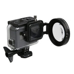 Professionelles 58-mm-16x-Makroobjektiv mit Nahaufnahmefilter für GoPro HERO5 Sport Action-Kamera, inklusive Objektivfuß, Adapterring, Objektivschutzkappe, Handschlaufe und Reinigungstuch.