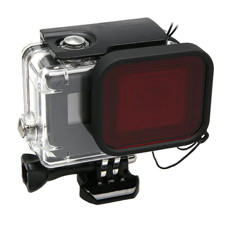 Schutzhülle für GoPro HERO5 (30 m wasserdicht) aus PC &amp; ABS + Rotes Quadratfilter für Kameraobjektiv mit Schnallenbefestigung, langer Schraube und Anti-Verlust-Handschlaufe, Schutzhülle + Filter