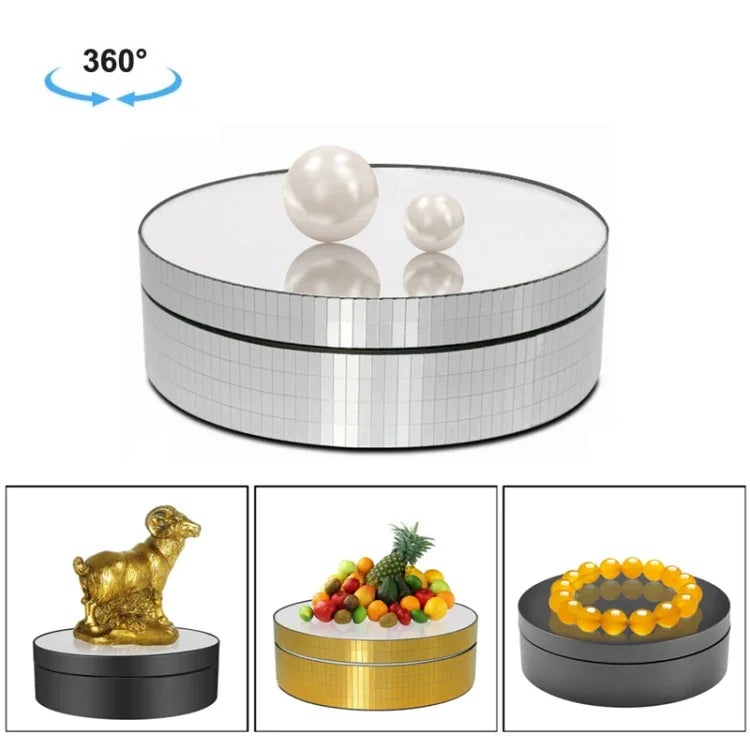 12cm 360 Degree Rotating Turntable Mirror Electric Display Stand Video Shooting Props Turntable, Load: 3kg, 12cm Mirror Sequins Gold, 12cm Mirror Sequins Silver