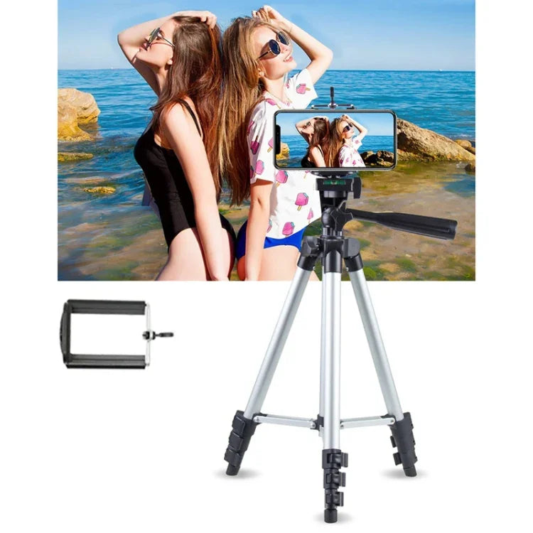 Live-Übertragungsstativ mit 4-teiligen, klappbaren Beinen aus Aluminiumlegierung und U-förmigem, dreidimensionalem Stativkopf für DSLR- und Digitalkameras, höhenverstellbar von 35 bis 106 cm, Farbe: Silber (3110)