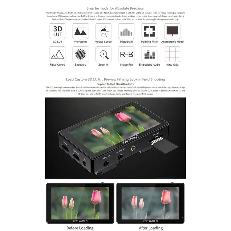 FEELWORLD LUT5 5,5 Zoll Ultraheller 3000-Nit-Touchscreen-Feldmonitor für DSLR-Kameras, LUT5