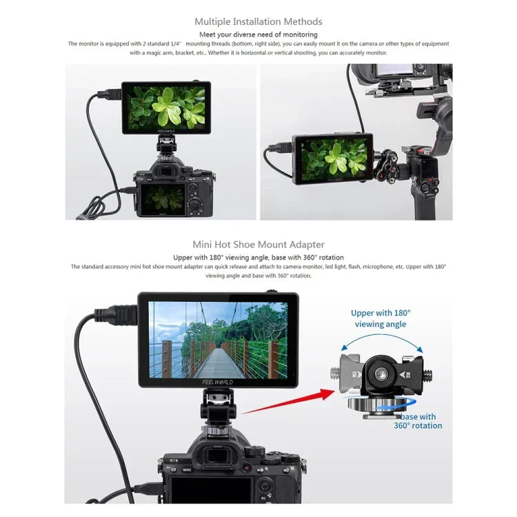 FEELWORLD LUT5 5,5 Zoll Ultraheller 3000-Nit-Touchscreen-Feldmonitor für DSLR-Kameras, LUT5