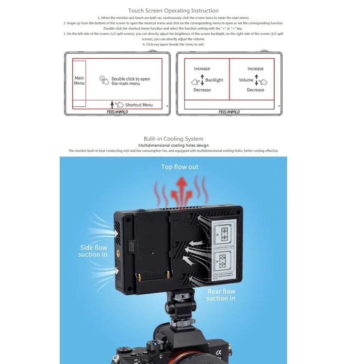 FEELWORLD LUT5 5,5 Zoll Ultraheller 3000-Nit-Touchscreen-Feldmonitor für DSLR-Kameras, LUT5