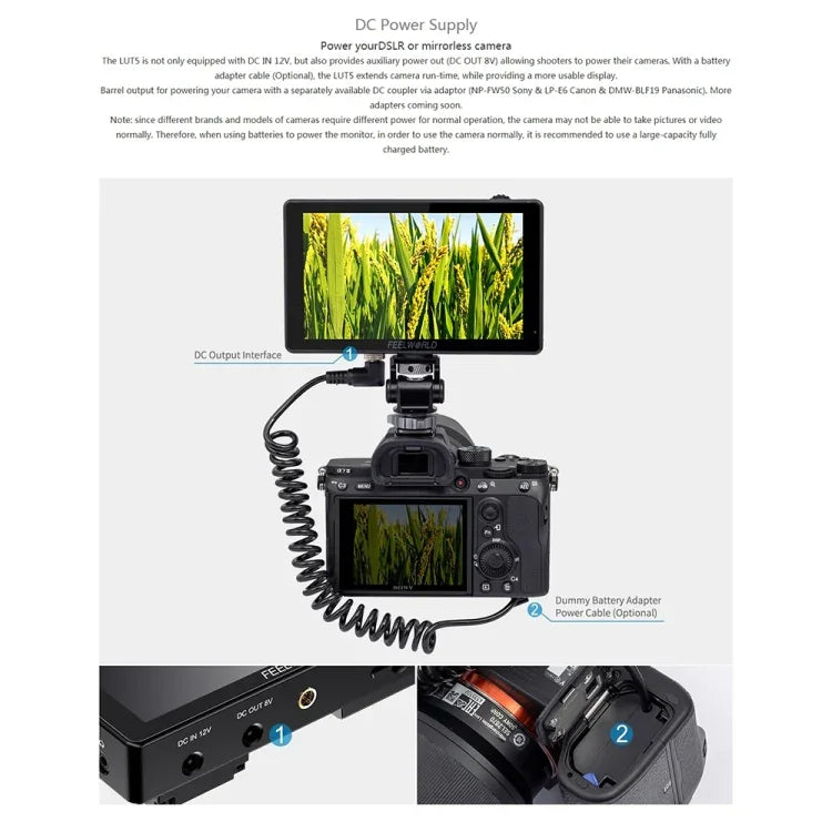 FEELWORLD LUT5 5,5 Zoll Ultraheller 3000-Nit-Touchscreen-Feldmonitor für DSLR-Kameras, LUT5