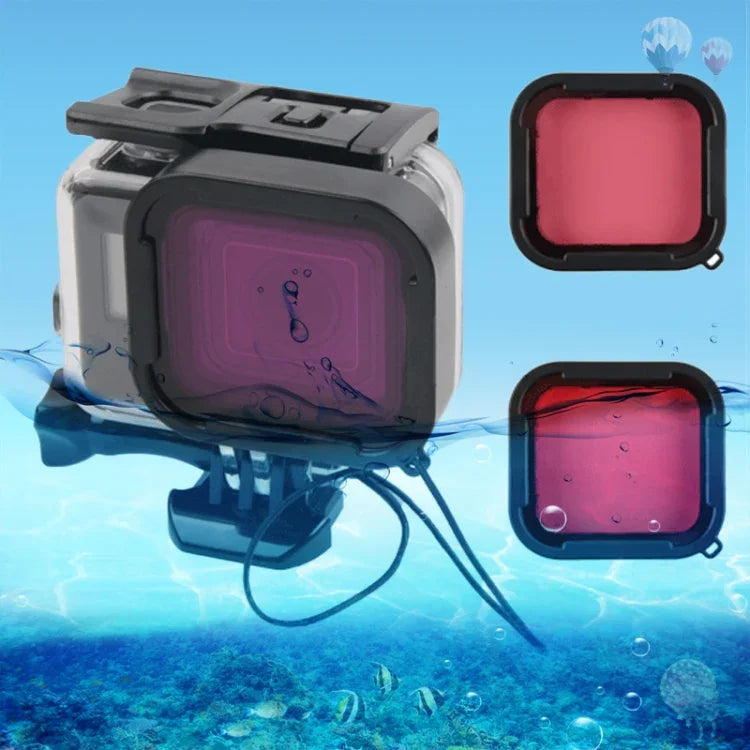 45 m wasserdichtes Gehäuse mit Touchscreen-Rückseite für GoPro NEW HERO / HERO6 / 5, mit Schnallenbefestigung, Schraube und Filtern (lila, rot, pink), Objektiv muss nicht entfernt werden, Touchscreen + Filter (transparent)
