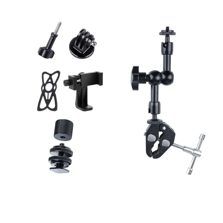 7 Zoll verstellbarer, reibungsbehafteter Gelenkarm + große Klauenclips mit Handyhalterung, 7 Zoll Gelenkarm + Klauenclips mit Handyhalterung