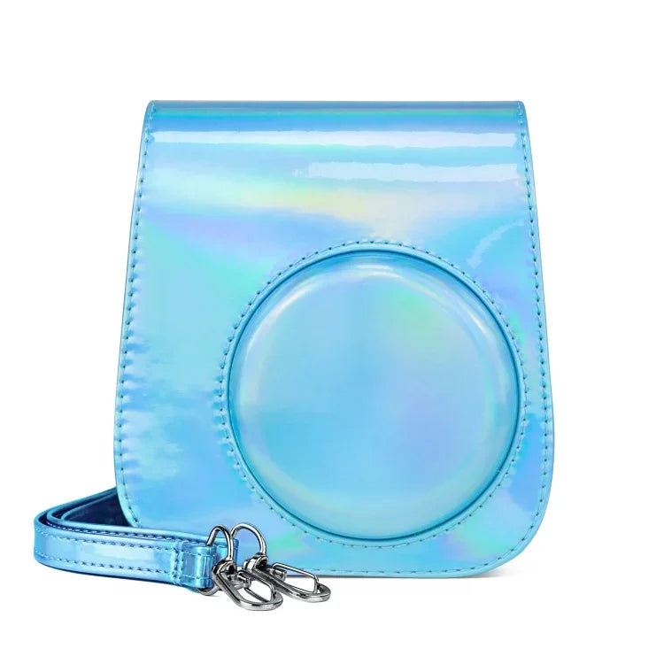Aurora Color Leather Case Full Body Camera Bag with Shoulder Strap for FUJIFILM Instax mini 11, Blue