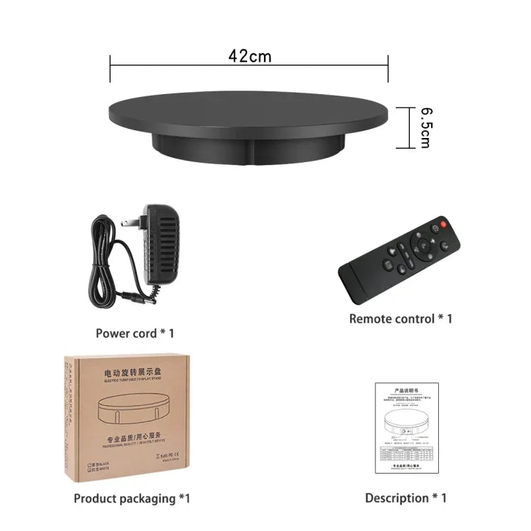 Elektrischer Drehteller für Videoaufnahmen, 42 cm, Tragkraft: 100 kg, Netzanschluss, EU-Stecker, 42 cm, EU-Stecker