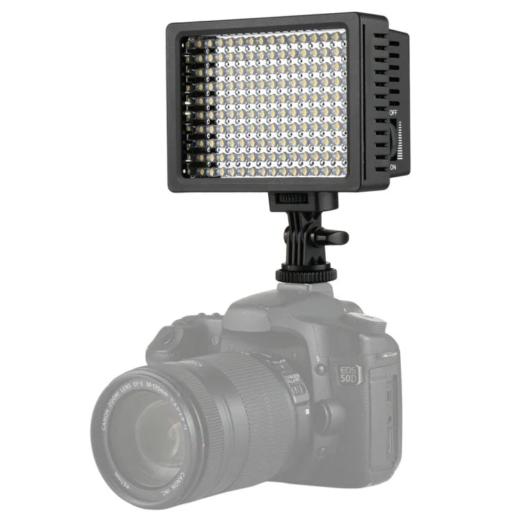 HD-160 Weiße LED-Videoleuchte, Aufstecklicht für Canon-, Nikon- und DSLR-Kameras, inklusive 3 Filterplatten, HD-160