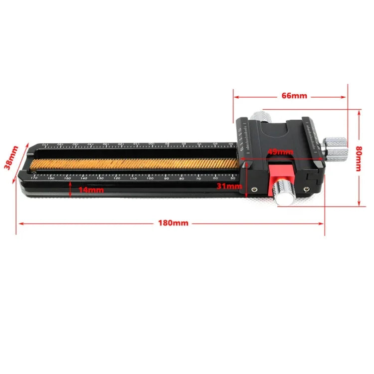 FITTEST 180mm Precision Aluminium 2-way Macro Rail Slider Tripod Head Quick Release Plate Holder, MR-180