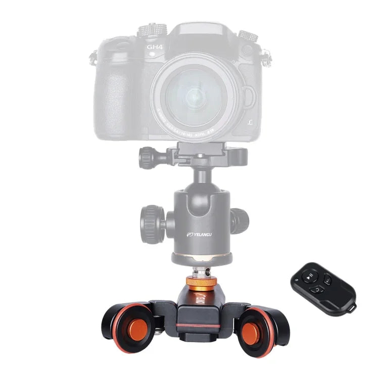 YELANGU L4X Kamerawagen II Elektrischer Schienenslider mit 3 Rädern, inklusive Fernbedienung für DSLR-/Heimkameras, GoPro und Smartphones, Traglast: 3 kg, Schwarz
