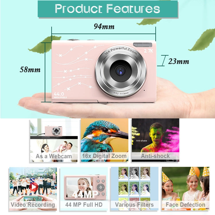 DC402 2,4 Zoll 44MP 16X Zoom 2,7K Full HD Digitalkamera Kinder-Kartenkamera, UK-Stecker, UK-Stecker