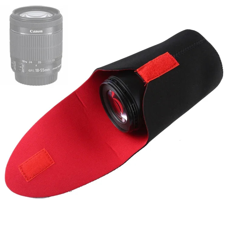 Objektivtasche aus dickem, stoßfestem Neopren für Spiegelreflexkameras, mit Klebeverschluss, Durchmesser: 80 mm, Höhe: 130 mm