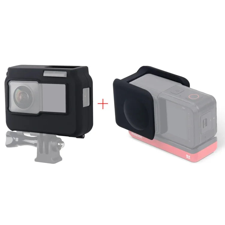Schutzhülle aus Silikon mit Objektivdeckel für die Insta360 One R Panoramakamera (inkl. Rahmen), Panoramahülle + Objektivdeckel