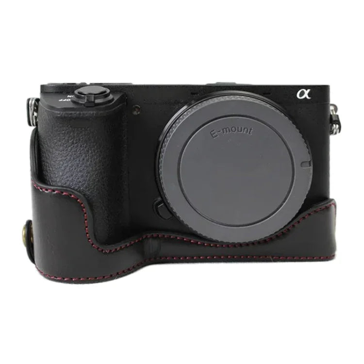 Halbtasche aus PU-Leder mit 1/4-Zoll-Gewinde für Sony ILCE-A6500 / A6500