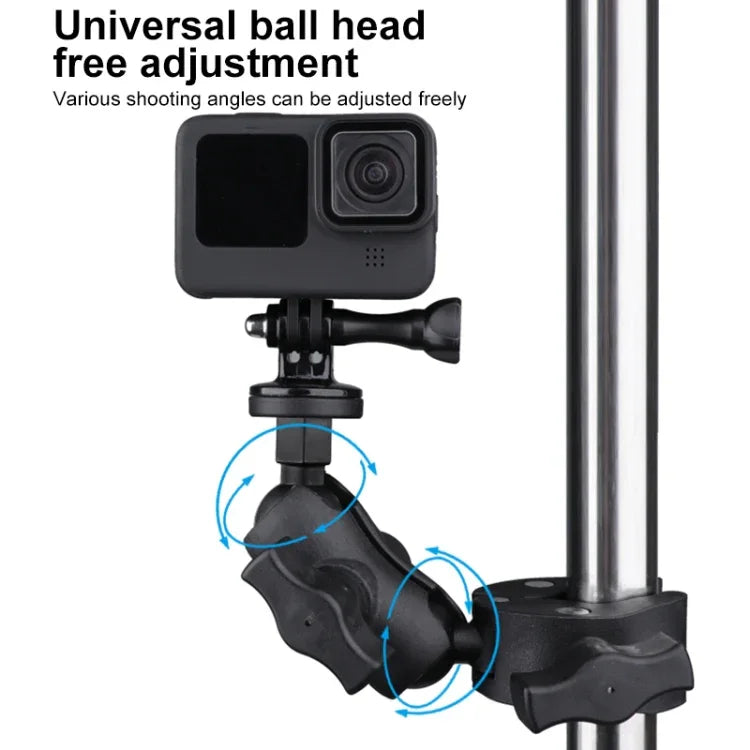 Erweiterte Version 360° drehbare, verstellbare Action-Kamera-Lenkerhalterung für Fahrrad/Motorrad mit Handyklemme, erweiterte Version mit Handyklemme