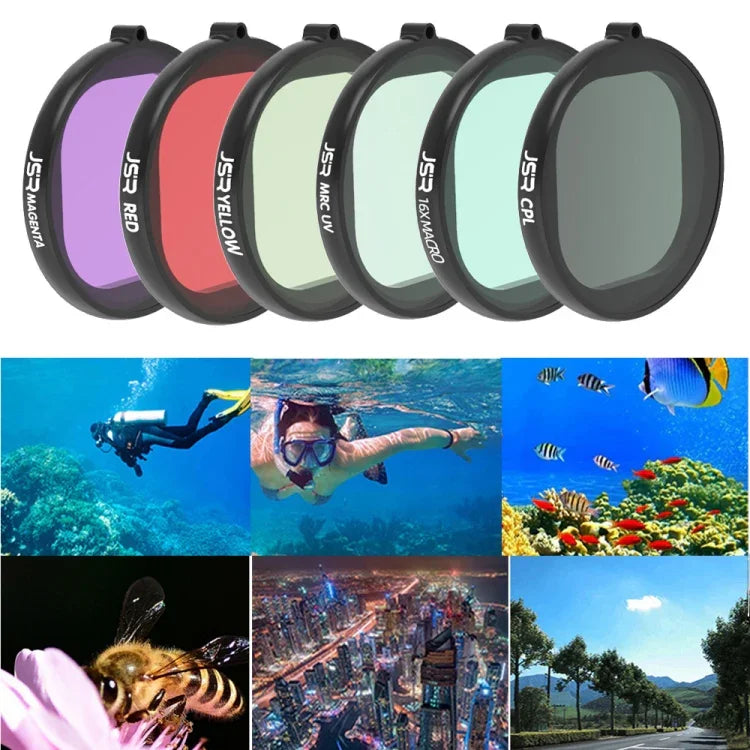 JSR Rundgehäuse Taucherobjektiv 6-in-1 UV + CPL + 16x Makro + Rot + Gelb + Violett Objektivfilter für GoPro HERO8 Black, 6-in-1 Objektiv