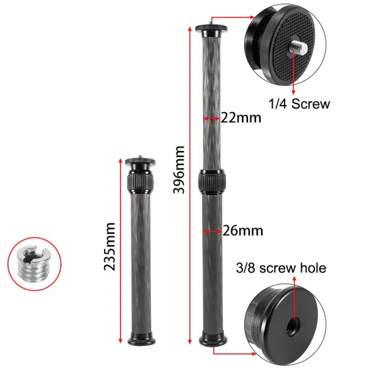BEXIN P262C 235 mm–396 mm Stativverlängerungsstange aus Kohlefaser, Mittelsäulenverlängerung, P262C