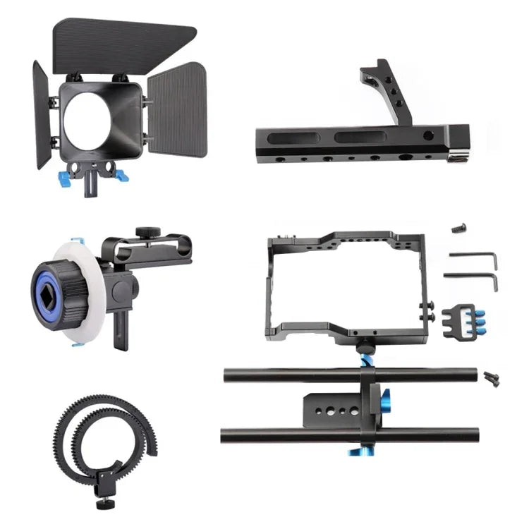 YELANGU YLG1105A Griff-Videokamera-Käfig-Stabilisator-Kit mit Matte Box &amp; Follow Focus für Panasonic Lumix DMC-GH4 &amp; G7 / Sony A7 &amp; A7S &amp; A7R &amp; A7RII &amp; A7SII, YLG1105A
