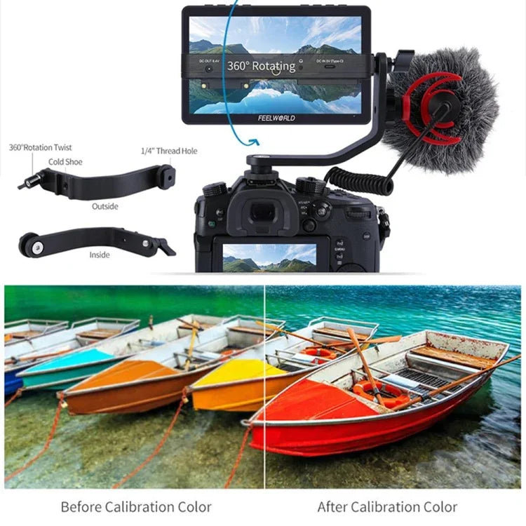 FEELWORLD F5 Pro V4 6-Zoll-Touchscreen-Feldmonitor für DSLR-Kameras mit 3D-LUT, 4K-HDMI-Ein- und -Ausgang sowie Neigearm, F5 Pro V4