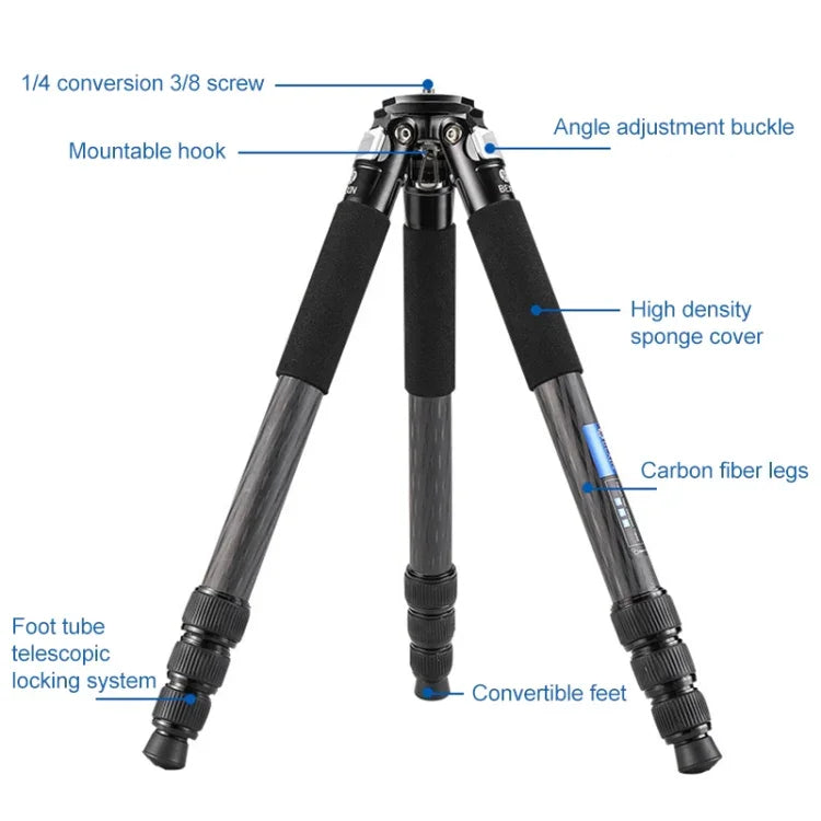BEXIN RC334 Portable Collapsible Carbon Fiber Camera Tripod, RC334