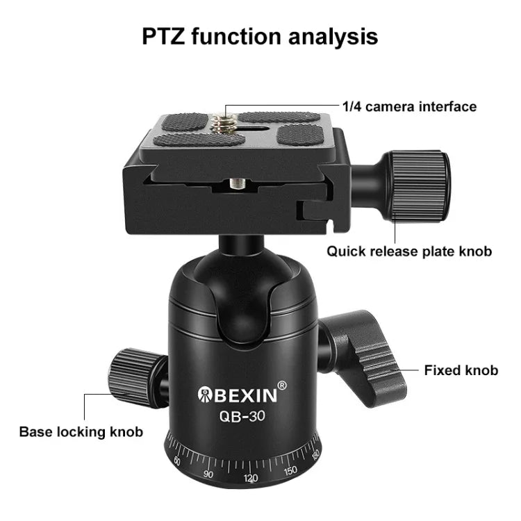 BEIXIN QB-30 360-Grad-Dreh-Panorama-Metallkugelkopf mit Schnellwechselplatte, QB-30