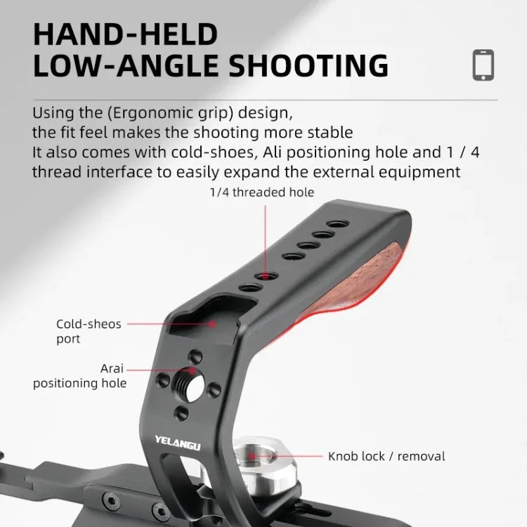 YELANGU LW-B01-3 Handheld-Videostabilisator-Topgriff mit Blitzschuh für LW-B01 Cage, LW-B01-3