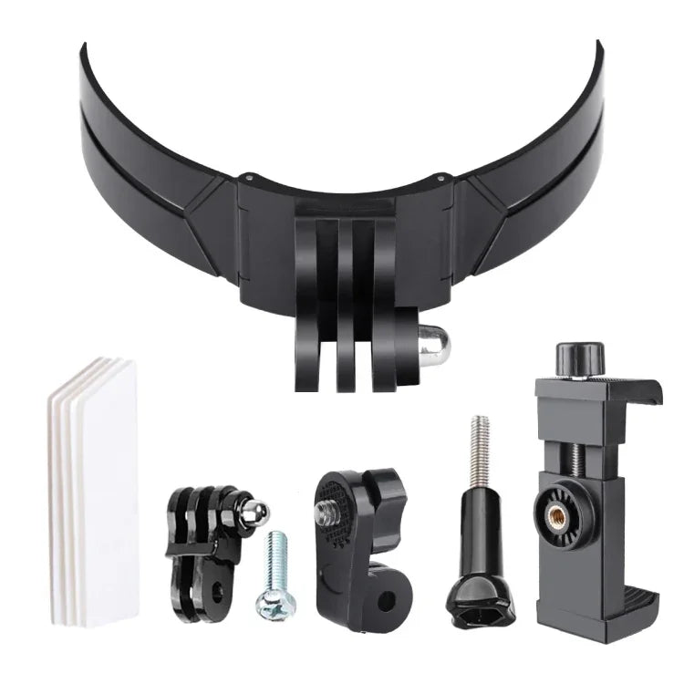 Faltbares, biegsames Action-Kamera-Handy-Helmhalterungsset mit J-Haken-Schnalle, drehbarer Handyklemme und Adapter, faltbare, biegsame Halterung